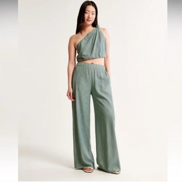 Abercrombie Crinkle Textured Pull On Pants | Sage Green | NWT | XXXL Long - Picture 2 of 8
